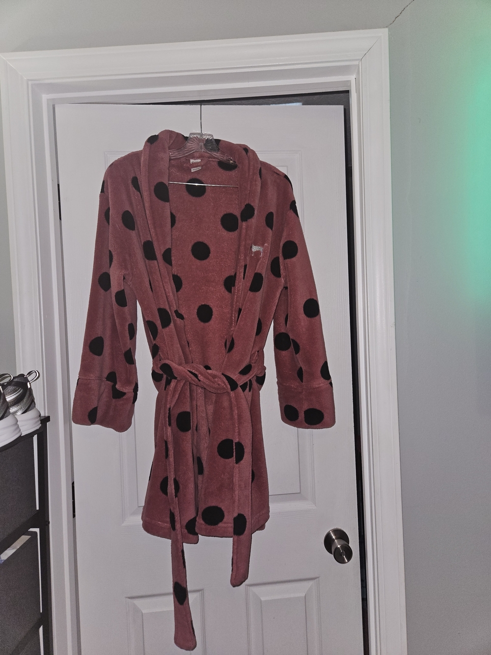 Plush Polka Dot Robe in Dusty Rose with Black Dots